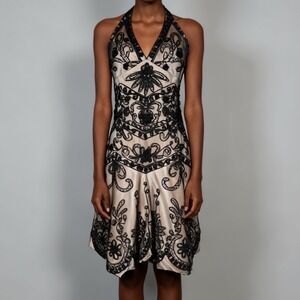 Interlude USA Beaded Sequin Halter‎ Bubble Hem Party Dress size Small
